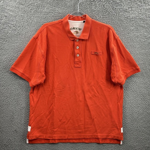 Orvis Other - Orvis Polo Shirt Mens Large Orange Short Sleeve 100% Cotton Embroidered Logo